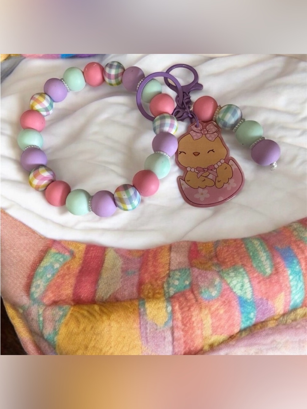 Colorful Beaded Wristlet Keychain with Cute Chic Character Charm